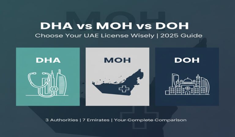 Complete DHA MOH DOH comparison guide for UAE healthcare licensing - Dubai, Northern Emirates, and Abu Dhabi authorities 2025