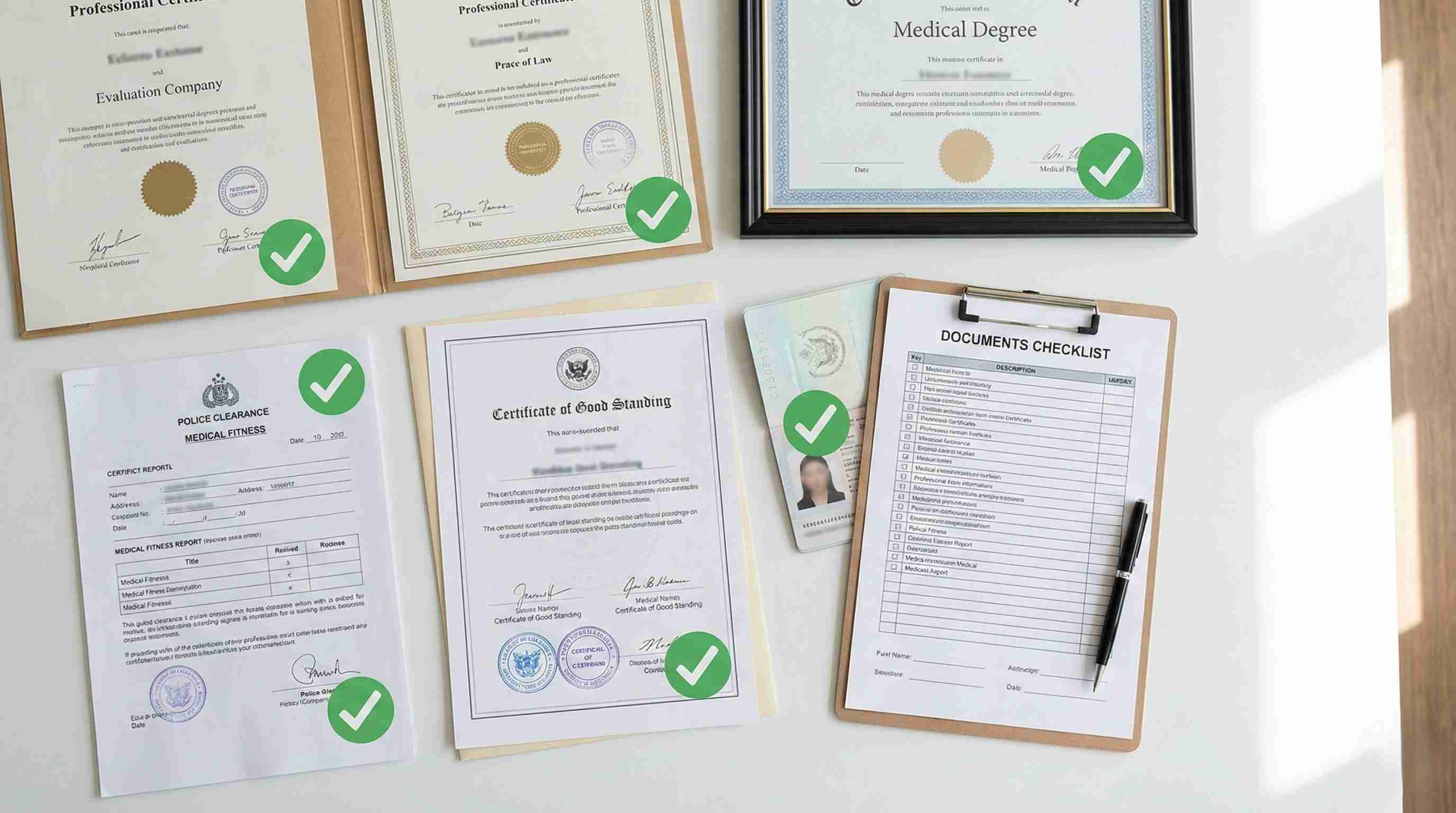 Complete QCHP license application document checklist including passport, medical degree, Good Standing Certificate, and required certifications