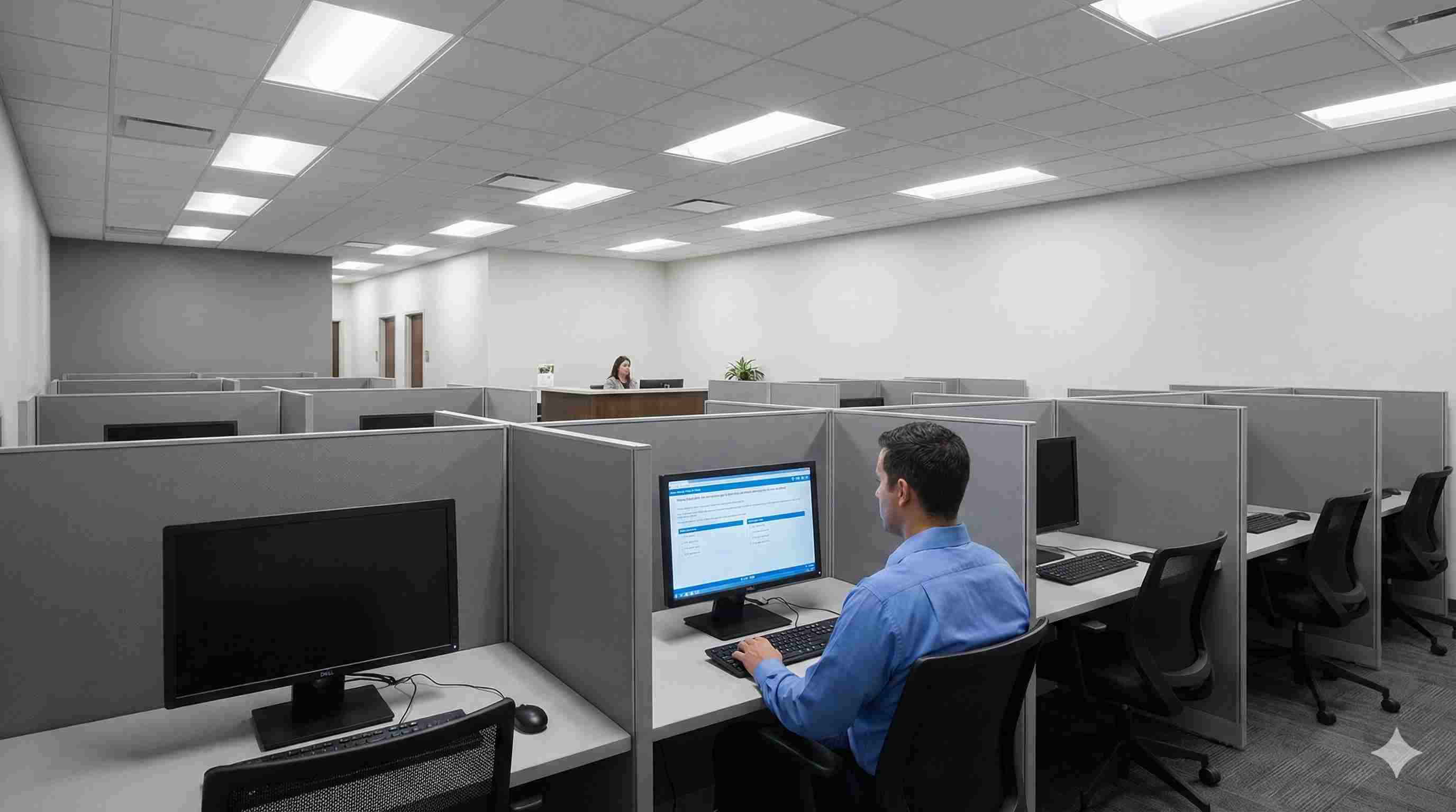 Prometric testing center for QCHP qualifying examination showing computer-based testing environment for healthcare professionals
