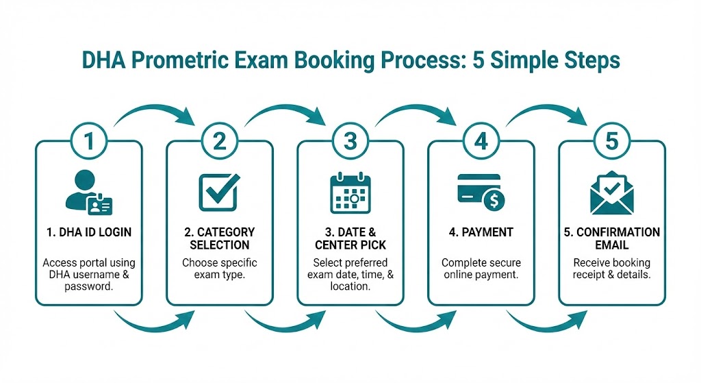 5-step process to book DHA Prometric exam from login to confirmation